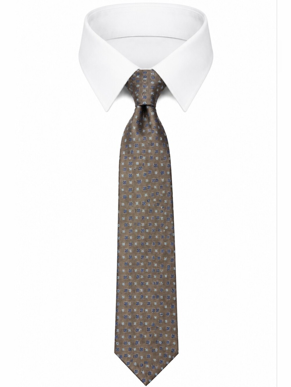 BARNEYS NEW‎ YORK | Handmade Silk Extra Long Brown Tie w/ Blue Geometric Accents